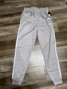 adidas Light Gray Men's Track Pants with White Stripes
